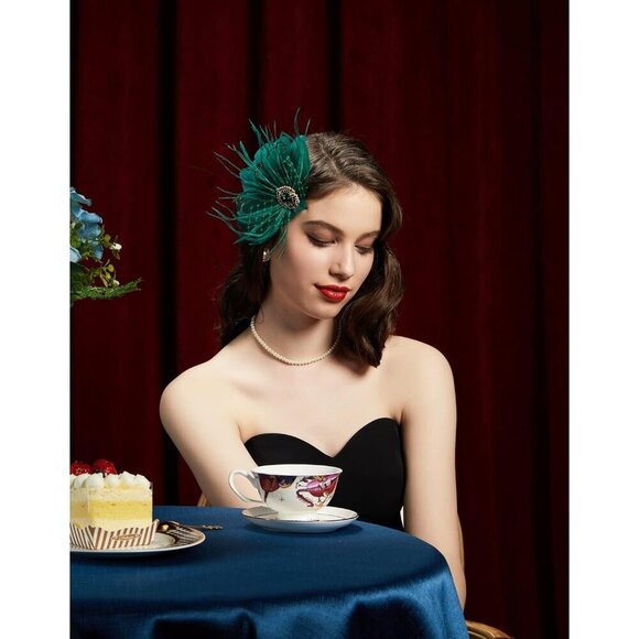 Gatsby Flapper Fascinator Peacock Feather Headpiece Vintage Style Accessory main image 6